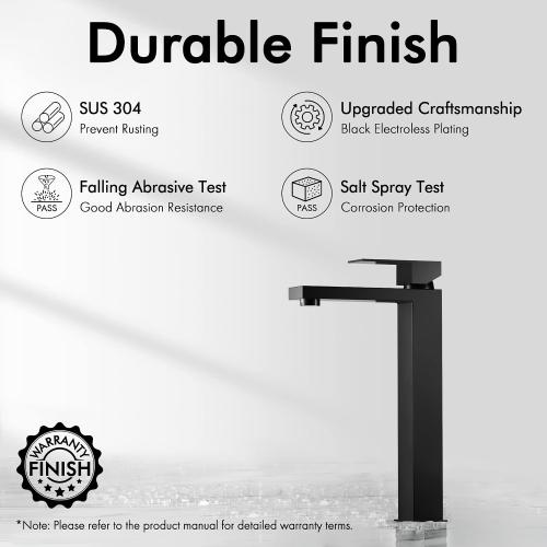 KES Bathroom Faucet Black Vessel Sink Faucet cUPC Certified, Single Hole Tall Bathroom Faucet Stainless Steel, L3156BLFF12-BK