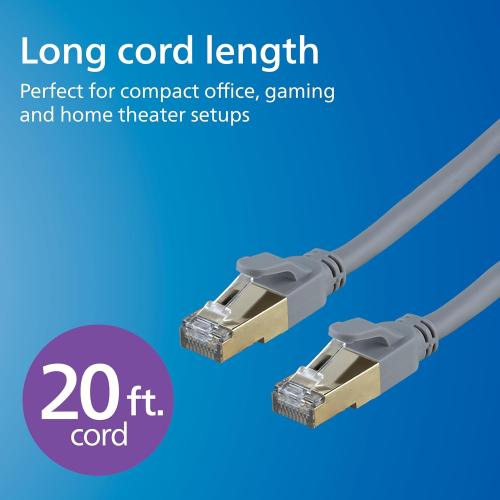 Philips Cat8 Ethernet Cable, Extra Long 7 Ft Cord, 40 Gbps, 2000Mhz, RJ45M Connector, S/FTP for Computer, Game Console, Cable/DSL Modem, Network Switch, Streaming Device, Gray, SWR3143GR/37