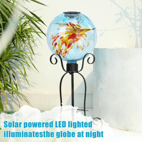 VCUTEKA Solar Gazing Ball, 10 Glass Gazing Balls Sphere with Solar Light for Garden Lawn Outdoor Ornament Yard Decorative, Swirl Lights