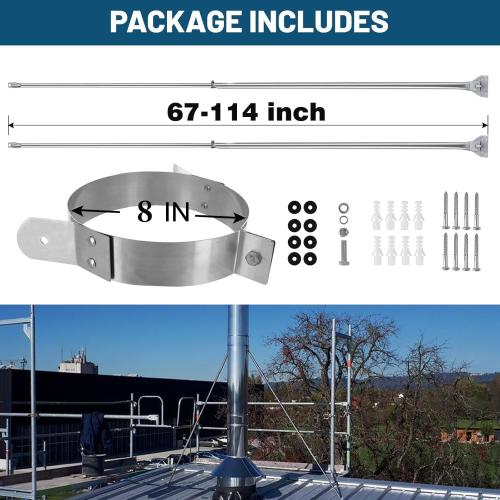 2025 Update 8 Extended Roof Bracket Kit, Adjustable Extended Roof Brace for Securing 8 Diameter Stove Pipe, Providing Stability to The Chimney Against Wind and Snow‼️bracket bent‼️