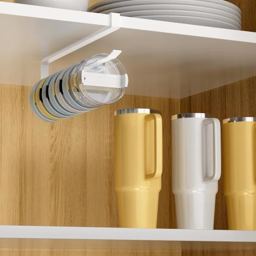 Quehun 2 PCS Tumbler Lid Organizers, Ample Lid Capacity Up to 30 Lids, No Adhesive No Drill Yeti Lid Organizer Holder Inside Cabinet, Space-Saving Stanley Tumbler Cup Lid Holder Organizer for Kitchen