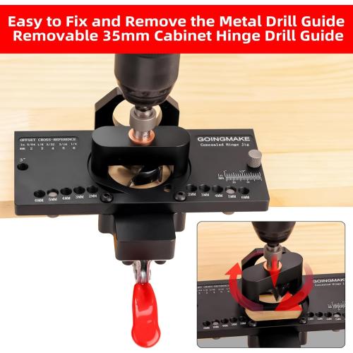 Metal Concealed Hinge Jig with Quick Clamp and Dust Vacuum Adapter - 35mm Cabinet Hinge Drilling Jig for Woodworking Door Cabinet Hinges Mounting Tool
