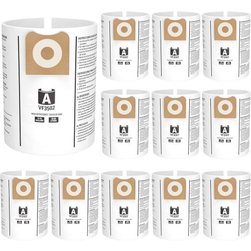 12 Pack 23743 VF3502 Vacuum Bags Compatible with Ridgid 12 to 16 Gallon Wet Dry Vacuums, High Efficiency Replacement Filter Bags for Model WD1950 WD1956 WD1850 WD1851 RV2400HF WD1450 WD1680 WD1270