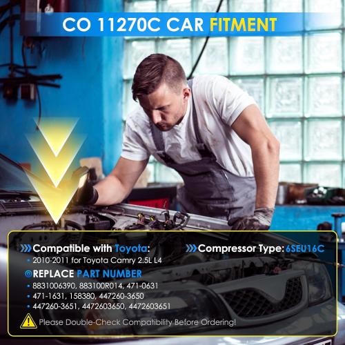 Car A/C Compressor Fit for Toyota Camry 2.4L L4 2009, Camry 2.5L L4 2010-2011 Automotive Replacement AC Compressor 158380, 8831006390, 8831033290 A/C Compressor for Car CO 11270C