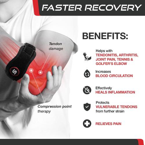 Sleeve Stars Tennis Elbow Brace for Men & Women, Elbow Brace for Tendonitis, Tennis Elbow Strap, Golfers Elbow Brace, Elbow Support Wrap for Tennis Elbow Relief, Fits 9-23 (Pair/Black)