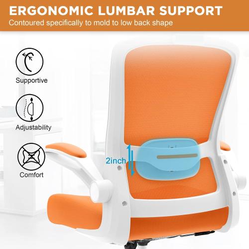 Mimoglad Office Chair, High Back Ergonomic Desk Chair with Adjustable Lumbar Support and Headrest, Swivel Task Chair with flip-up Armrests for Guitar Playing (Modern, Orange)