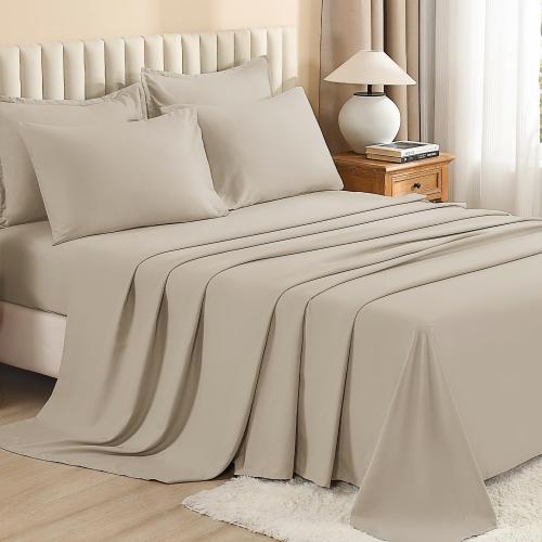 Litanika Comforter California King Size Set Oatmeal - Bed in a Bag California King Bedding Comforter Set, Plain Lightweight Bed Set with Comforter, Sheets, Pillowcases & Shams