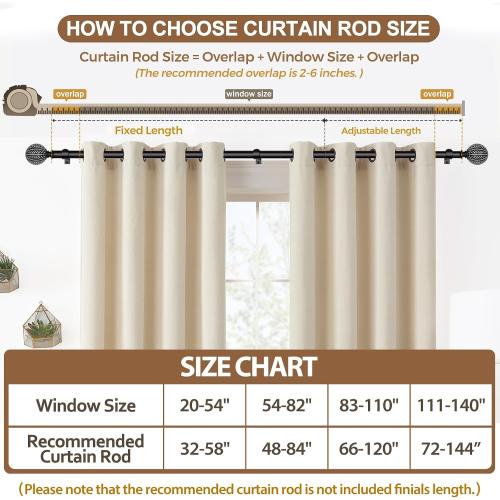 KAMANINA Black Curtain Rods for Windows 66 to 120 Inch Heavy Duty
