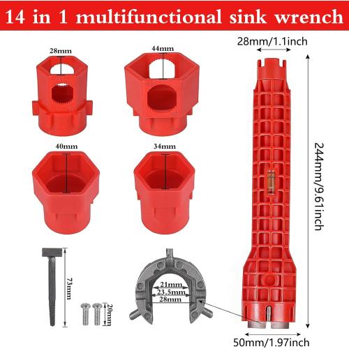 14-in-1 Multi-functional Wrench Faucet Sink Installer Tool, Multifunctional Sink Installer,Plumbing Tool for Pipes Wrench under Bathrooms, Toilets, Kitchens, Sinks