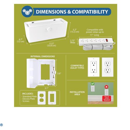 Power Strip Cover and Outlet Cover Box - Effectively Baby Proofs Power Strip on Floor or Wall, Protects Small Hands & Fingers, Cover Box and Outlet Cover Box