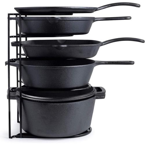 Cuisinel Heavy Duty Pots and Pans Organizer - Extra Large 5-Tier Rack - Holds Cast Iron Skillets, Dutch Oven - Durable Construction - Space Saving Kitchen Storage - No Assembly Required - Black 15.4