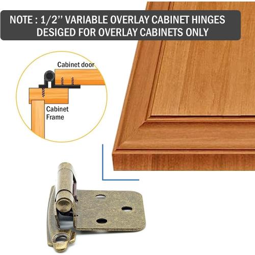 50 Pack (25 Pairs) Kitchen Cabinet Hinges Overlay Antique Brass