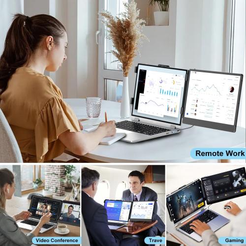 Black 14 Laptop Screen Extender, 14 FHD 1080P IPS Laptop Monitor Extender Dual Screen, Portable Monitor for Laptops 13-17 with USB-C/HDMI Port, Plug n Play for Windows/Mac/Android/Switch/PS5