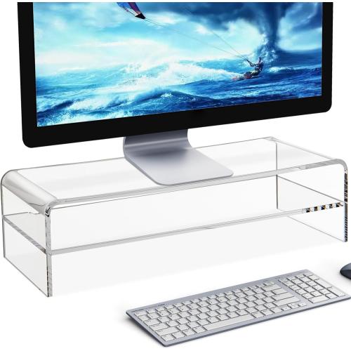 20in Large Acrylic Monitor Stand, 2-Tier Premium Large Laptop Stand, Acrylic Computer Monitor Riser for Home, Office, Business, Keyboard Storage, Multi-Media Laptop, Printer, TV