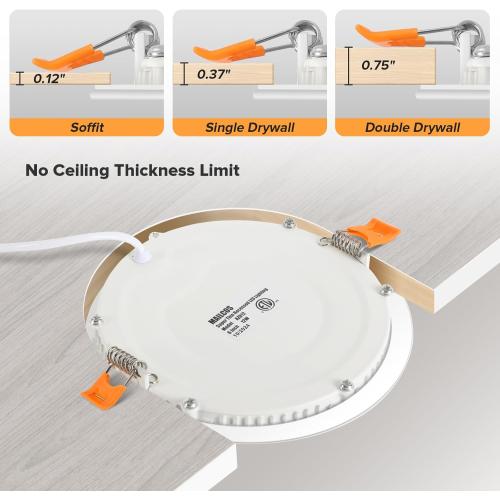 MAILCOS 12 Pack 6 Inch 5CCT Ultra-Thin LED Recessed Ceiling Light with Junction Box, 2700K-5000K Selectable, 1050LM High Brightness, Dimmable Canless Wafer Downlight, 12W 120V, ETL