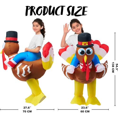 One Size Spooktacular Creations Thanksgiving Turkey Inflatable Costume for Kids, Blow up Costume Riding a Turkey Ride-on for Halloween Party, Cosplay event, Halloween Inflatable Costumes for Boys and Girls