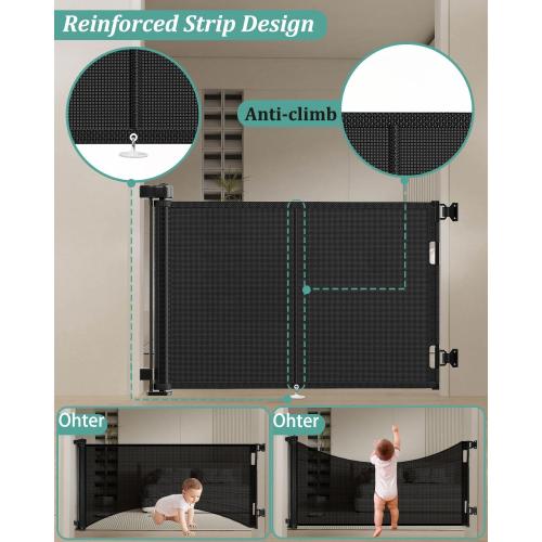 Upgraded 59 Retractable Baby Gates with Reinforced Strip Design to Prevent Crawling Through, 48 Extra Tall Retractable Gates, 5 FT Retractable Dog Gate for Stairs, Doorways, Hallways