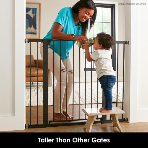 Cumbor 36 Extra Tall Baby Gate, 30-46 Dog Gate Indoor Black | Dual Lock Pet Gates with Wide 2-Way Door, Pressure Mounted Safety Gate for Babies & Pets, Fits Doorways, Stairs, and Entryway