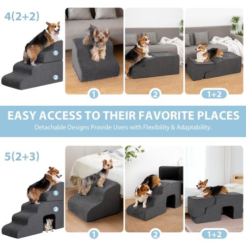 Garnpet Dog Stairs for High Beds with Tunnel, 5-Step Dog Steps for Small Dogs and Cats, Foldable Pet Stairs for High Bed Climbing, Non-Slip Balanced Pet Step Indoor, Dark Grey