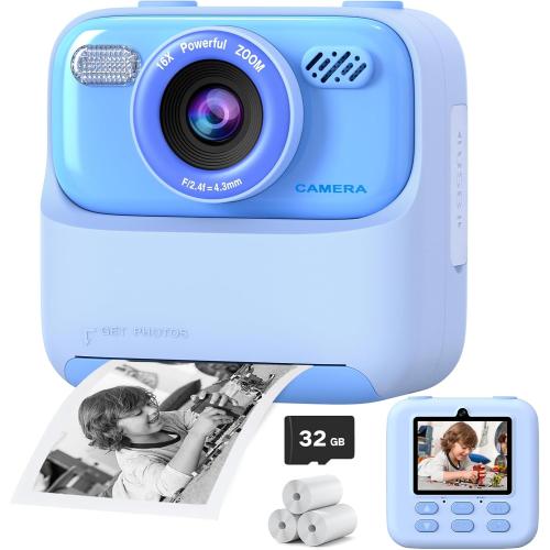 Kids Instant Digital Cameras for Boys and Girls, 1080P HD Dual-Lens Selfie Digital Camera with Print Paper & 32G Card, Christmas Birthday Gifts Toys for Toddler and Teenagers Age 3-16 Years Old