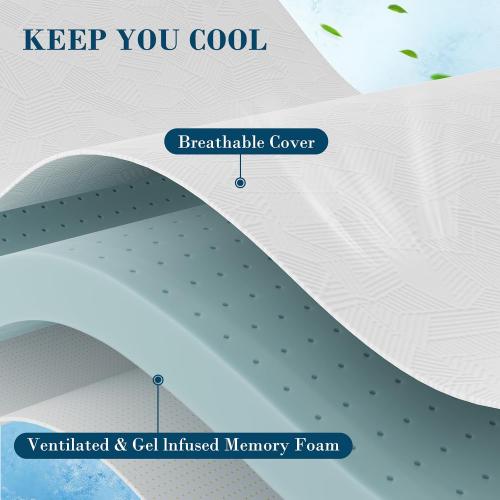 WHITE 3 Inch Queen Size Memory Foam Mattress Topper, Cooling Gel Bed Topper with Removable Cover, Soft & Pain Relief & Breathable, CertiPUR-US & Oeko-Tex Certified