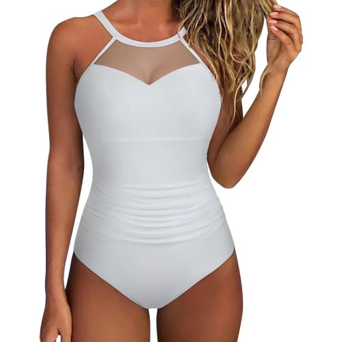 Size L.....SUUKSESS Women Tummy Control One Piece Swimsuit Sexy Mesh High Neck Bathing Suit