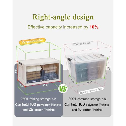 OlarHike 76QT Stackable Storage Bins with Lids - Folding Storage Box with Doors and Wheels, Collapsible Plastic Storage Bins for Closets, Home Organizers, 4 Pack Cubes (Warm Gray)