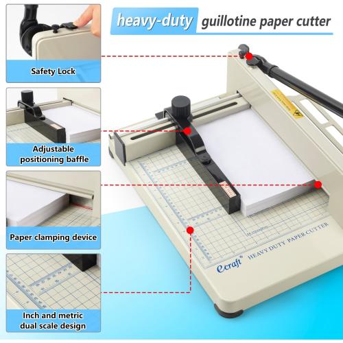 Ecraft Heavy Duty 12 Guillotine Paper Cutter - 400 Sheet Capacity,Solid Steel with HSS Blade,Industrial Commercial Trimmer for Office,School,Print Shop,Safety Lock & Clear Grids