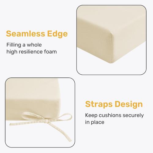 UNIKOME Outdoor Chair Cushions Pack of 4, Water Resistant Patio Cushions with Ties, High Density Sponge Filling Square Corner Seat Cushions for Outdoor Furniture, 18.5*16*3, Beige