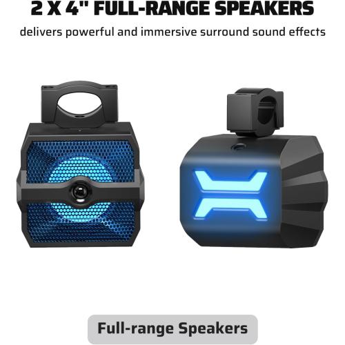 Ehaho 2.1CH Stereo UTV Sound Bar (Subwoofer) and Speakers, 26 Inch Bluetooth ATV Soundbar with RGB Lights, Waterproof Golf Cart Sound Bar, Marine Sound bar Compatible with SXS Polaris RZR Can-Am