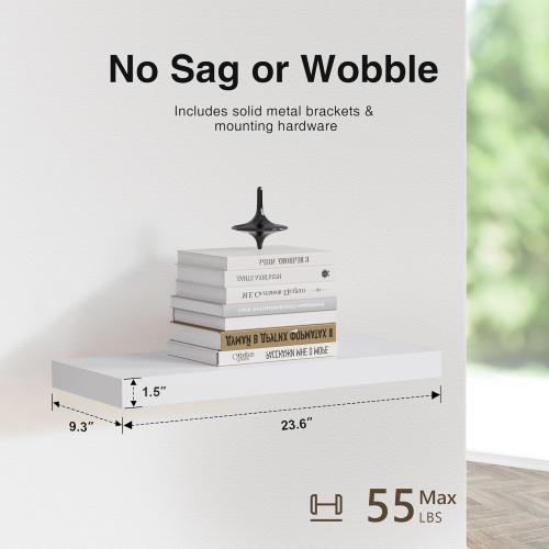 Size 24 inch Color White Colima Floating Shelves for Wall White Wood Wall Shelf for Bedroom, 24 Inch Wall Mounted Floating Shelves for Bathroom Living Room Kitchen Office, 1.3 Thick Floating Book Shelves for Wall, Set of 3