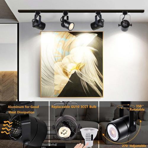 Black Dimmable LED Track Lighting Heads Kit,3CCT 10W Track Lights Heads 3000K/4000K/6000K Adjustable with 6.56FT H-Type Track Light Rails 6PCS Ceiling Spotlight Fixture Replaceable GU10 Bulbs