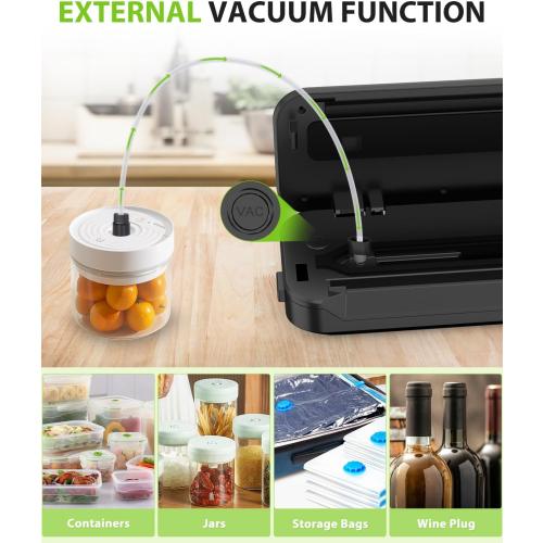 KOIOS Vacuum Sealer Machine, 90Kpa Automatic Vacuum Air food sealer/Built-in Cutter Starter Kit, Dry & Moist Food Preservation Modes, Pulse Function, LED Indicator Lights, Black