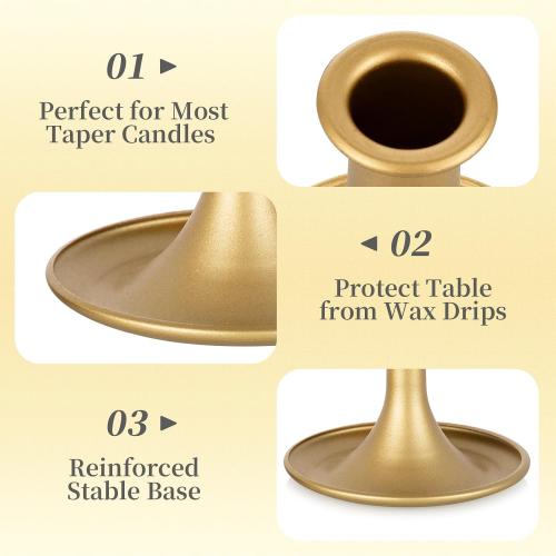 12 Pack Gold Taper Candle Holder Set of 12, Hewory Short Skinny Brass Candlestick Holders, Vintage Small Low Metal Candles Sticks for Wedding Centerpieces Christmas Birthday Party Holiday Dinning Table Decor