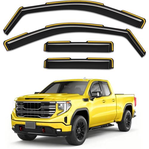 in-Channel Window Rain Guards Fit for Chevy Silverado GMC Sierra 1500 2019-2026 Double Cab Rain Guards Extra Durable Side Window Deflectors Truck Vent Visors Vent Shades Car Accessories