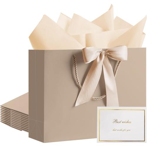 PASEOTA 50 Set Medium Gift Bags with Handles (Champagne, 12.6x9.8x4.3 In)