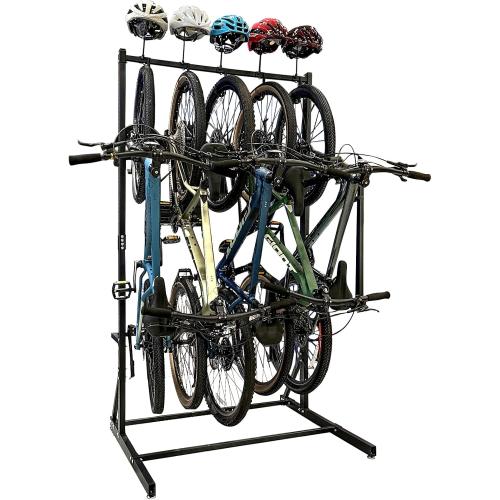 Black Upgraded Freestanding Bike Rack Storage - Vertical Bike Stand Max 5 Bikes with Helmet Holders, Heavy-Duty Solid Steel Bicycle Stand Indoor Garage Floor Stand