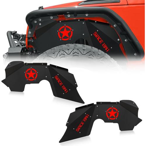 Front Inner Fender Liners Compatible with 07-18 Wrangler JK & JKU Unlimited Sport Sahara Rubicon, Bolt-on Style Wheel Well Cover Steel Mud Guards Fenders Flares (2/4 Doors) (Since 1941)