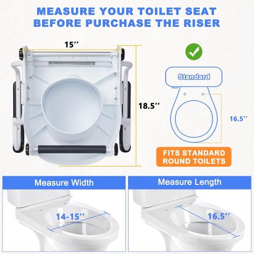 Raised Toilet Seat with Handles, 3 Heights (2/3.5/5 inch) Adjustable, Toilet Seat Riser for Seniors After Hip/Knee Surgery, 300lbs, Fits Round Toilet, with Lid, White | Adjustable Height