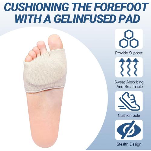 2 Pairs Metatarsal Pads with Gel Pad for Women and Men, Foot Pads for Ball Pain Relief, Morton's Neuroma, Metatarsalgia Support(Beige,Medium)