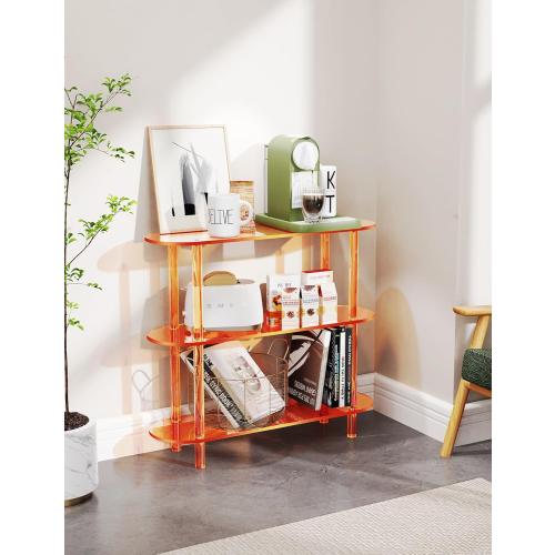 Clear Bookshelf, Acrylic Bookcase with Open Book Shelf for Office Living Room Bedroom (3 Tier Orange)