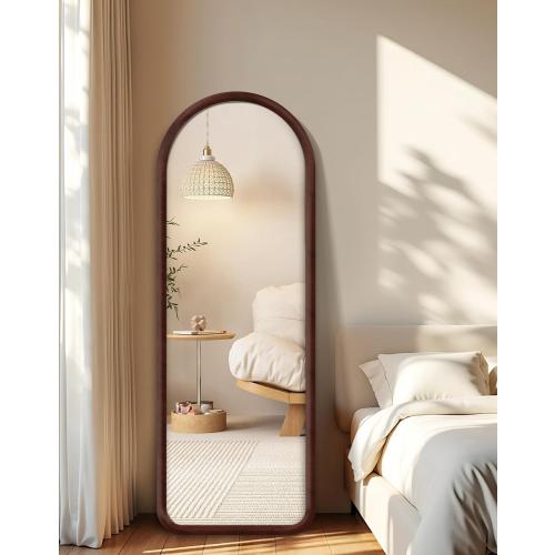 Delma Arched Full Length Mirror, Free Standing Floor Velvet Finish Frame Mirror for Leaning or Hanging, Soft Touch Bedroom & Living Room Decor, Brown