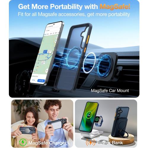 TORRAS Magnetic Shockproof for Samsung Galaxy S25 Case, Fit for MagSafe, 4X Military Grade Protection, Translucent Hard Back Slim Case for Samsung S25 Case, Anti-Fingerprint Anti-Scratch, Black