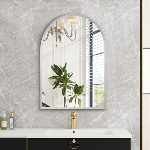 Arched Wall Mirror, 26x18 Silver Arch Mirror, Metal Frame Bathroom Mirrors, Arched Vanity Mirror for Living Room Bedroom Mantel Entryway