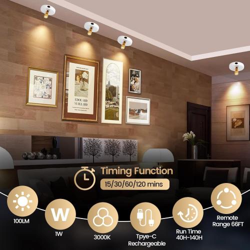 Set of 2 LED Spotlight, Rechargeable Battery Picture Lights, Uplighting Indoor with Remote, Stick Spot Lights for Wall Display Dartboard Painting Artwork Accent-2pcs