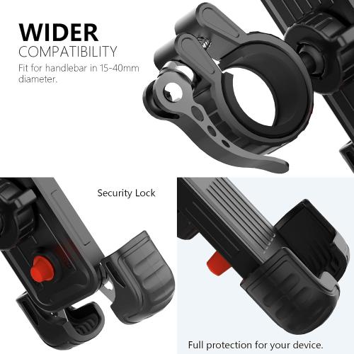 Bike Phone Holder Mount, [Super Stable Metal] Motorcycle Phone Mount with Security Lock, Bicycle Phone Holder Handlebar with Soft Cushion & Adjustable Clip Compatible with 4.7''-6.8'' Phone