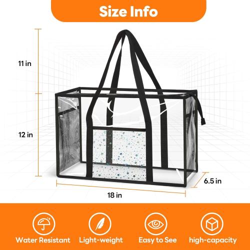 Clear Beach Tote Bag - Waterproof PVC Stadium Approved - Extra Large Transparent Bag for Pool, Concert