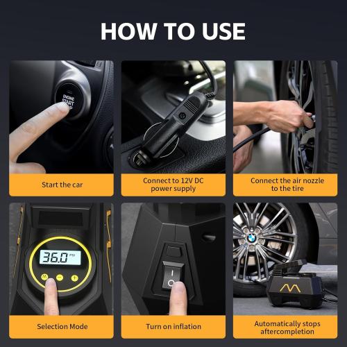 Tire Inflator Portable Air Compressor, Air Pump for Car Tires, 12V DC-Powered Auto Pump with Digital Pressure Gauge, Emergency LED Light - Car Accessories for Car, Motorcycles, Bicycle, Ball, Balloons