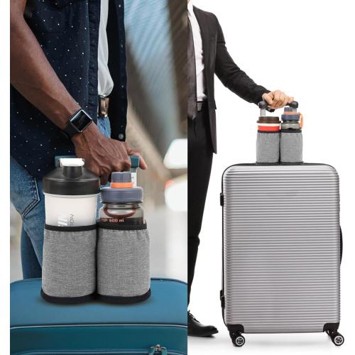 Luggage Cup Holder for Suitcases Free Hands, Travel Accessories, Luggage Cup Caddy Gifts, Beverage Holder, Universal Luggage Accessories for Flight Attendants, Business Travelers, Grey