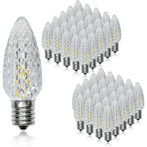 50 Pack C9 Led Replacement Christmas Light Bulb, 0.6W C9 Shatterproof Led Bulbs for Christmas String Light, E17 Intermediate Base, Commercial Grade Light Bulbs, Warm White 2700K